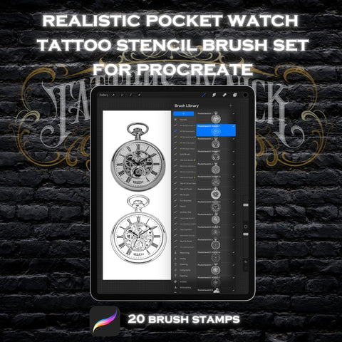 Pocket Watch Tattoo Stencil Brush Set For Procreate