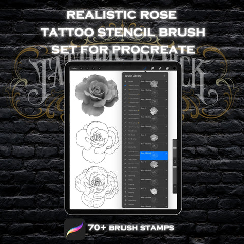Realistic Rose Tattoo Stencil Brush Set For Procreate